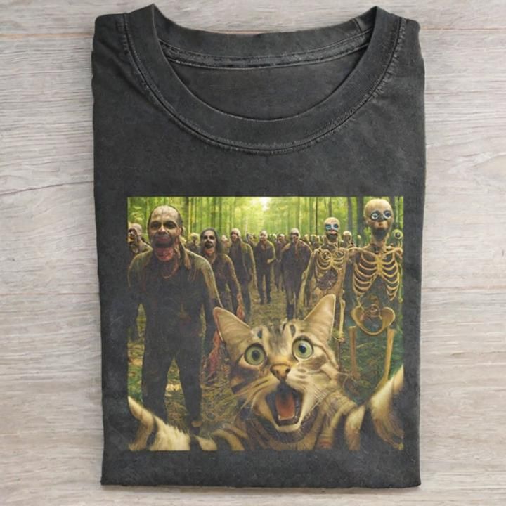 Funny Zombie Cat T-Shirt - Vintage Washed Apparel by VanceMade