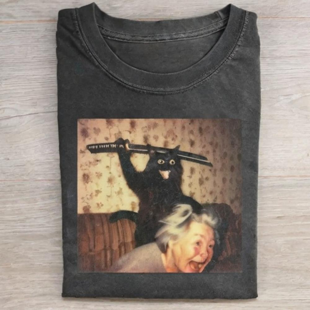 Grandma vs Ninja Cat T-Shirt - Vintage Washed Apparel by VanceMade