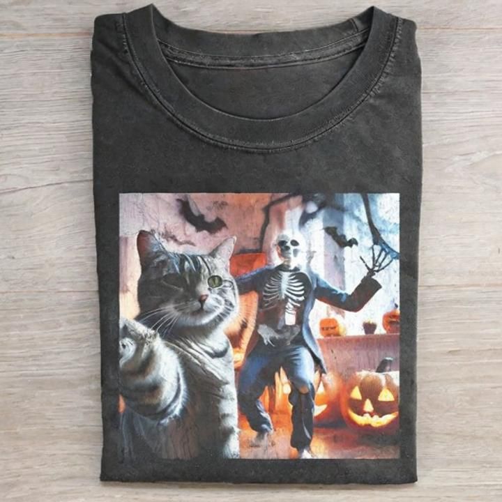 Cat Skeleton Funny T-Shirt - Vintage Washed Apparel by VanceMade