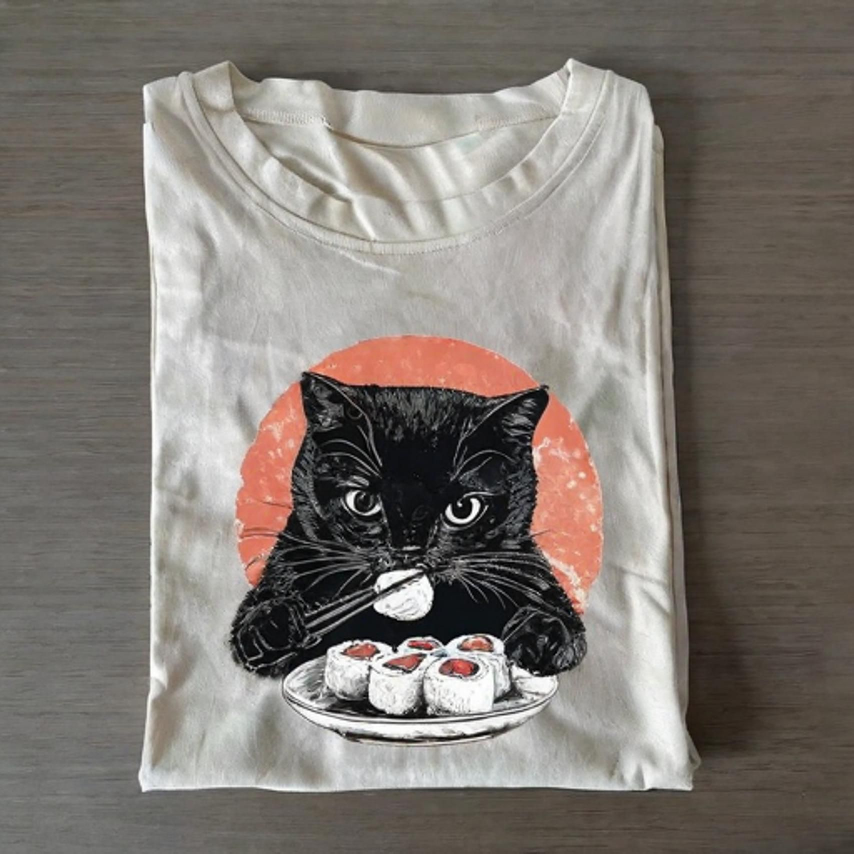 Cat Eating Delicious Sushi T-shirt - Vintage Washed Apparel by VanceMade