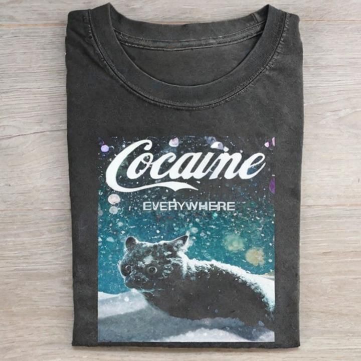 Cocaine cat T-shirt - Vintage Washed Apparel by VanceMade