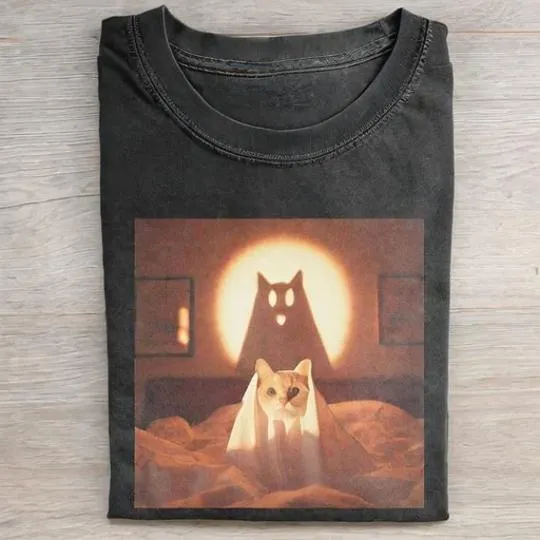 Cat Ghost Funny T-Shirt - Vintage Washed Apparel by VanceMade