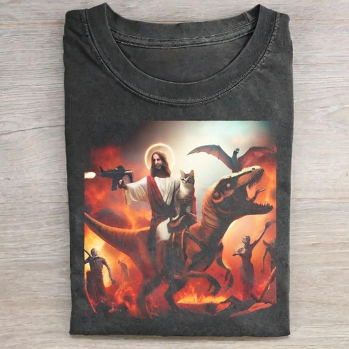Funny Jesus Save Cat T-shirt - Vintage Washed Apparel by VanceMade