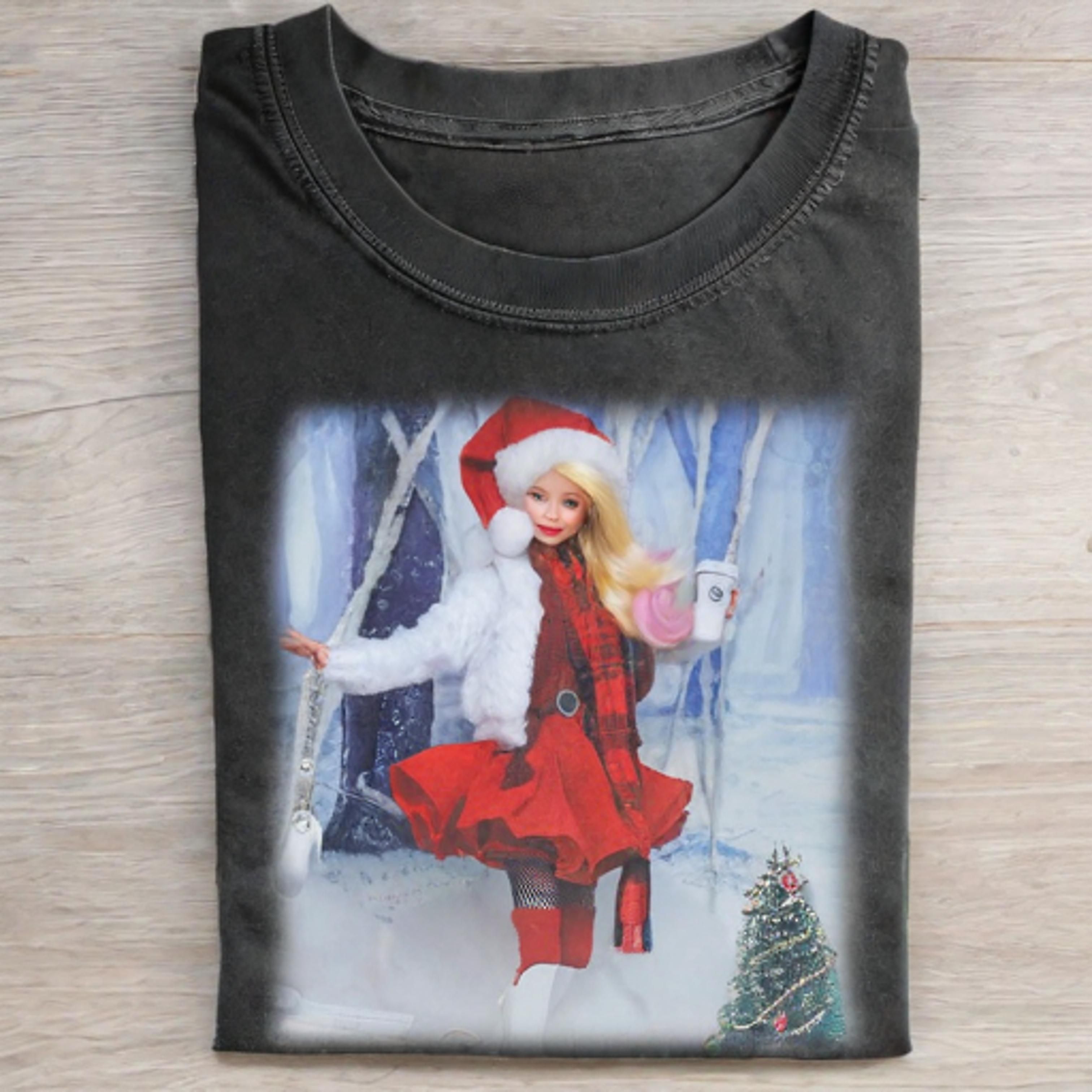 Funny Doll Face CHRISTMAS SNOW PRINT T-SHIRT - Vintage Washed Apparel by VanceMade