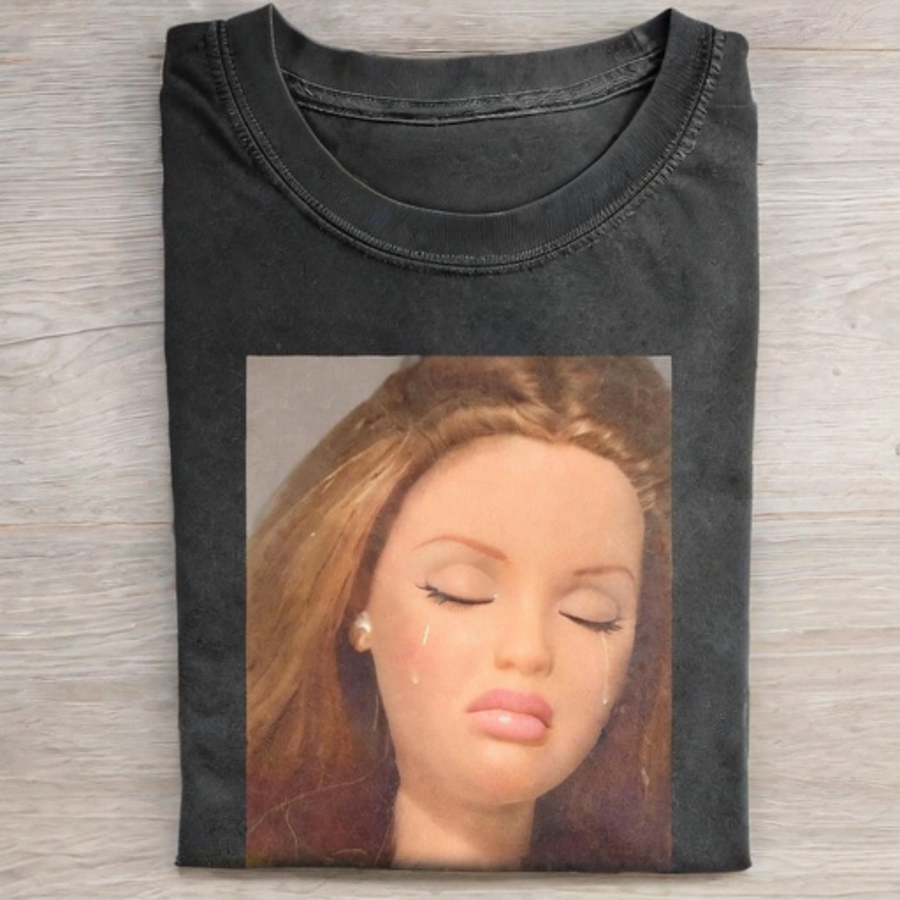 Funny Doll Face SAD PRINT T-SHIRT - Vintage Washed Apparel by VanceMade