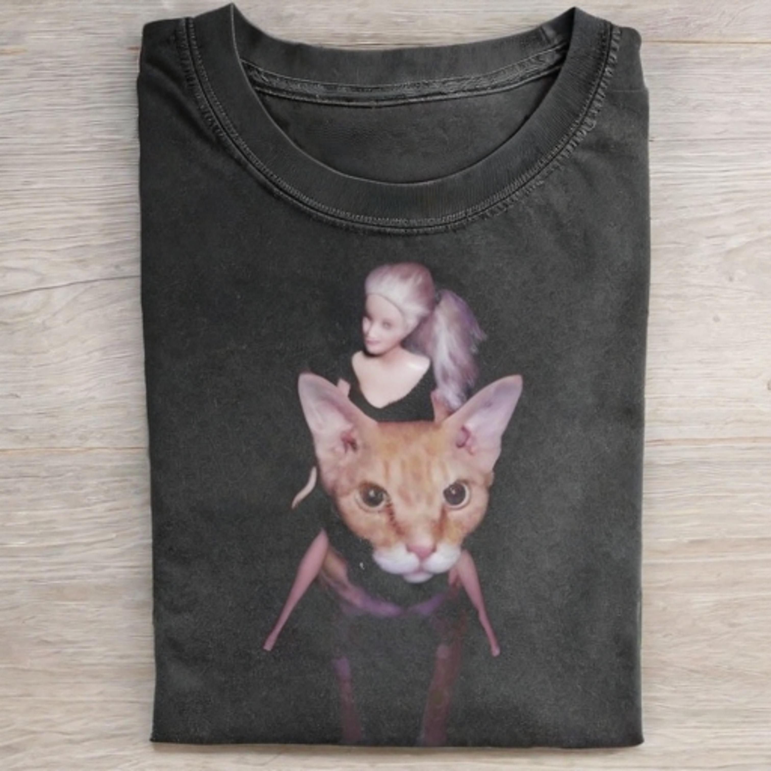 CAT AND Funny Doll FaceCORE T-SHIRT - Vintage Washed Apparel by VanceMade