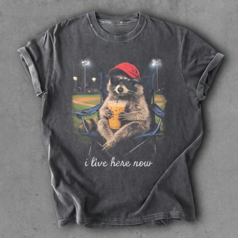Raccoon I live Here Now T-shirt - Vintage Washed Apparel by VanceMade