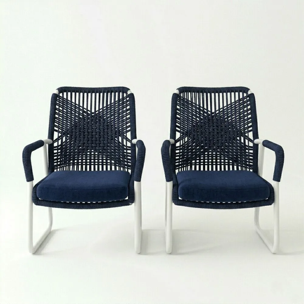Conjunto de Sillas de Exterior de Cuerda y Acero Azul Marino
