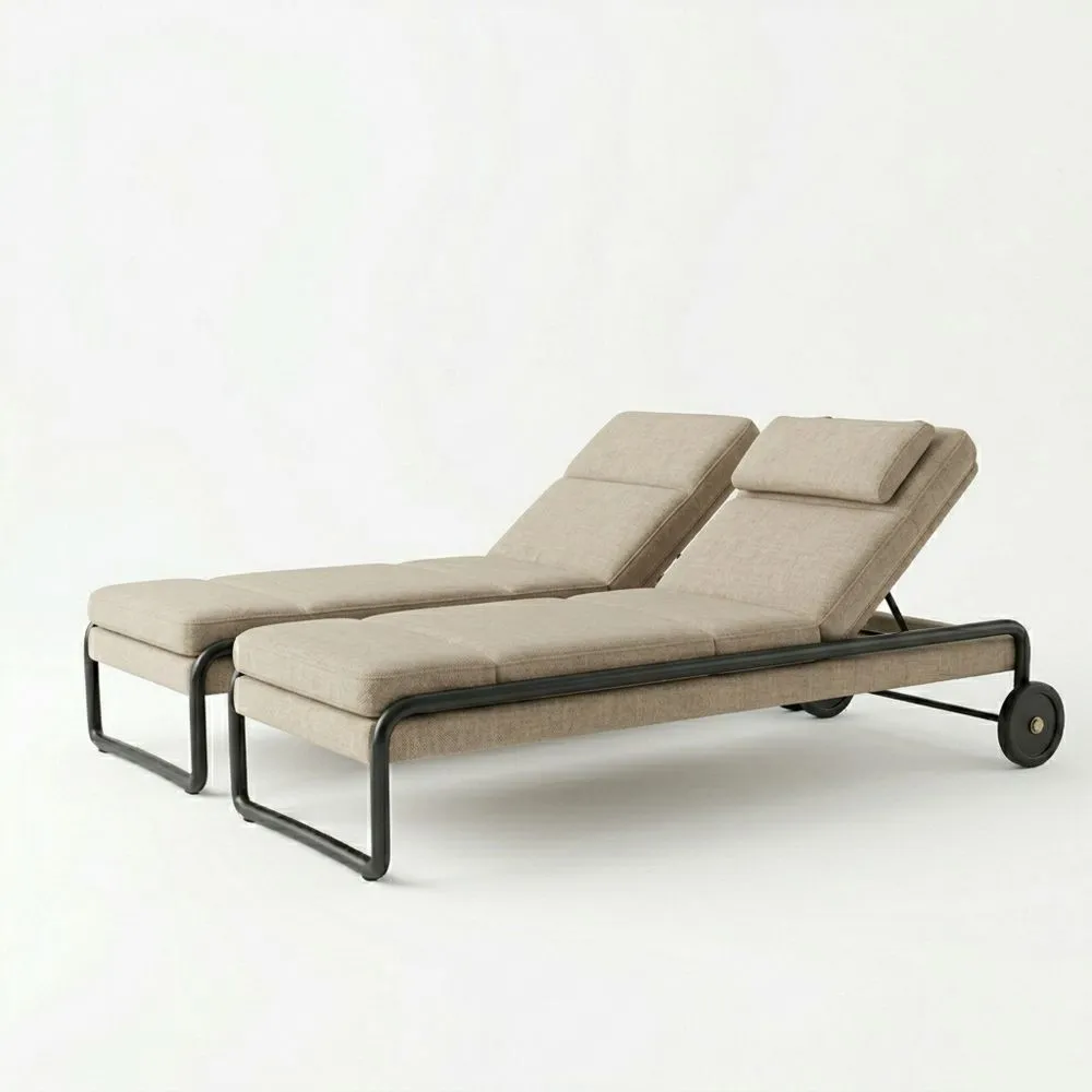 Tumbona Doble Ajustable de Acero con Tela Beige