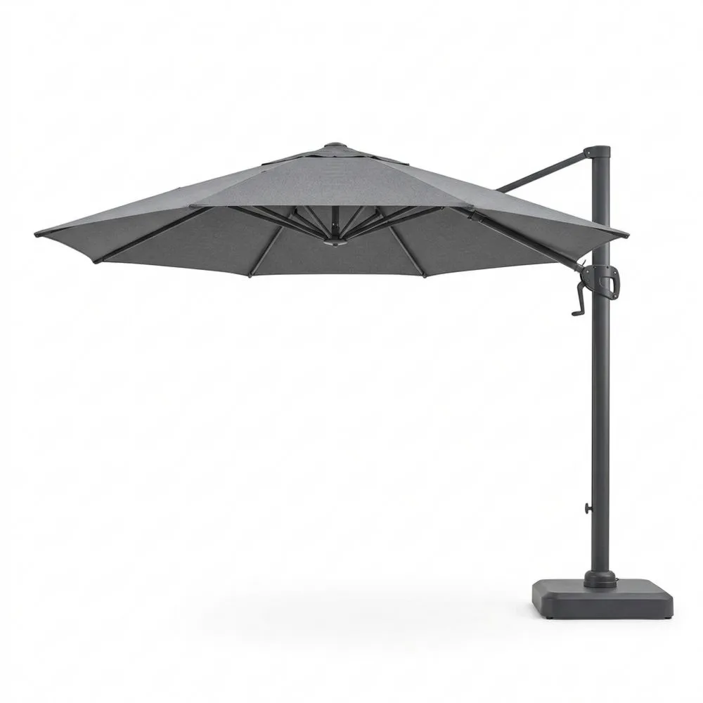 Parasol Lateral Redondo 300cm de Diámetro Aluminio Tela Poliéster Gris