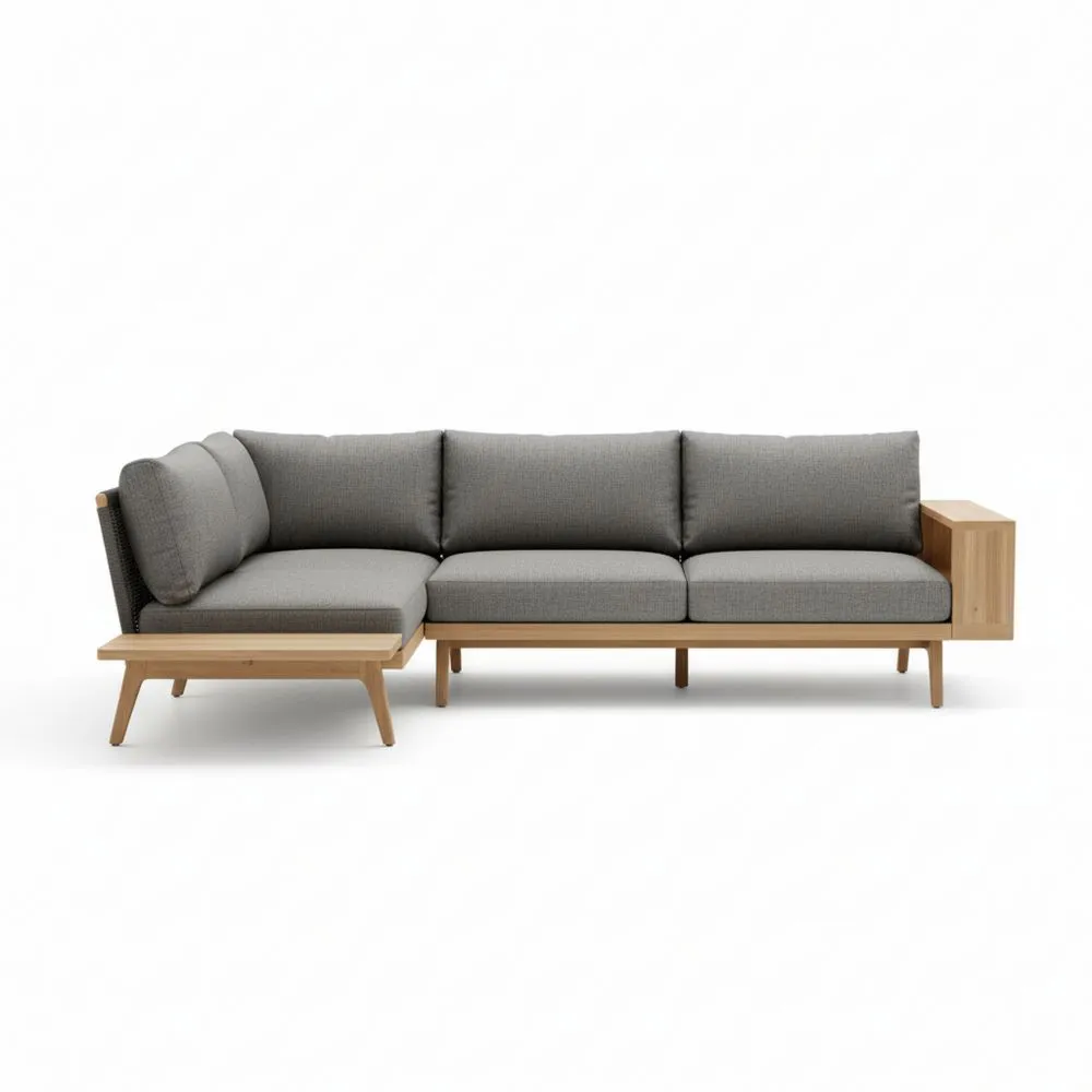Sofá Esquinero de Tela y Madera de Roble Gris Longitud total 280cm