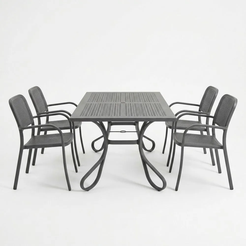 Conjunto de comedor exterior 6 piezas aluminio negro mesa y sillas