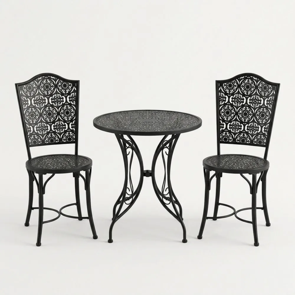 Conjunto de Mesa y Sillas de Hierro Negro para Exterior