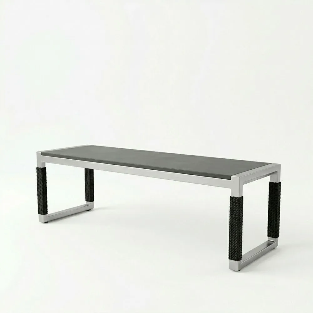 Banco de acero inoxidable y asiento de plástico negro 150x50x45 (Largo×Ancho×Alto)cm