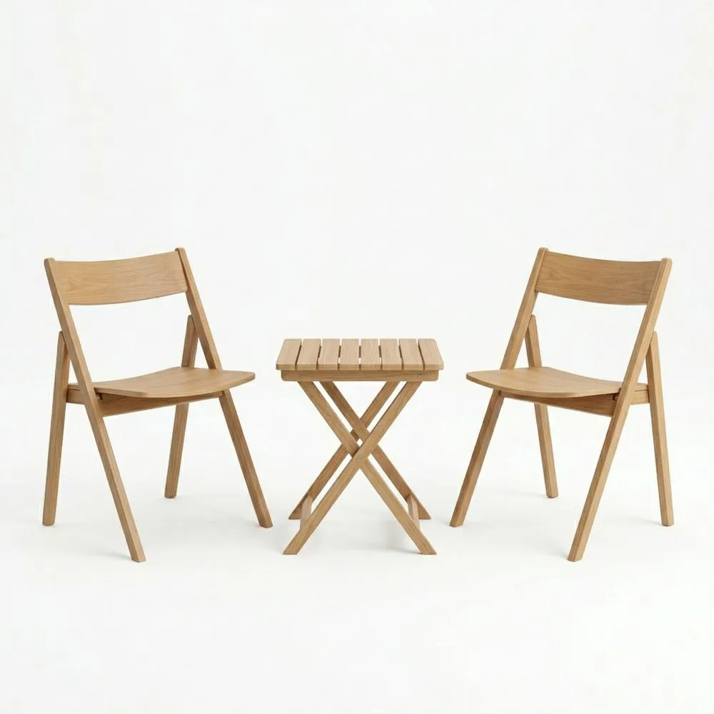 Set de Mesa y Sillas Plegables de Madera de Roble