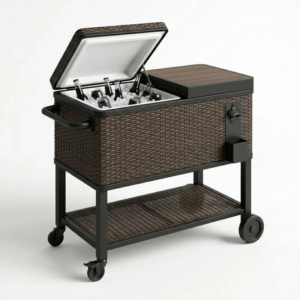 Carro enfriador de bebidas de ratán sintético marrón