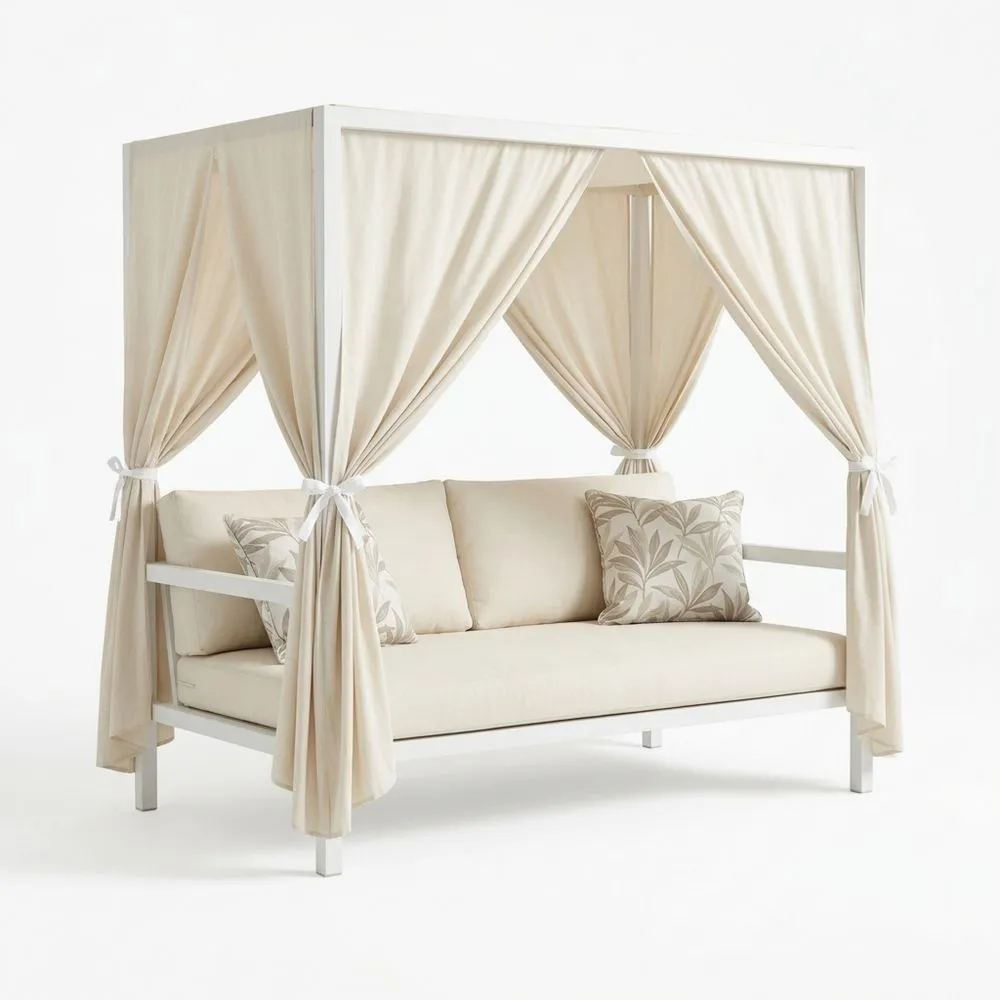 Sofá de Aluminio con Dosel y Telas en Crema