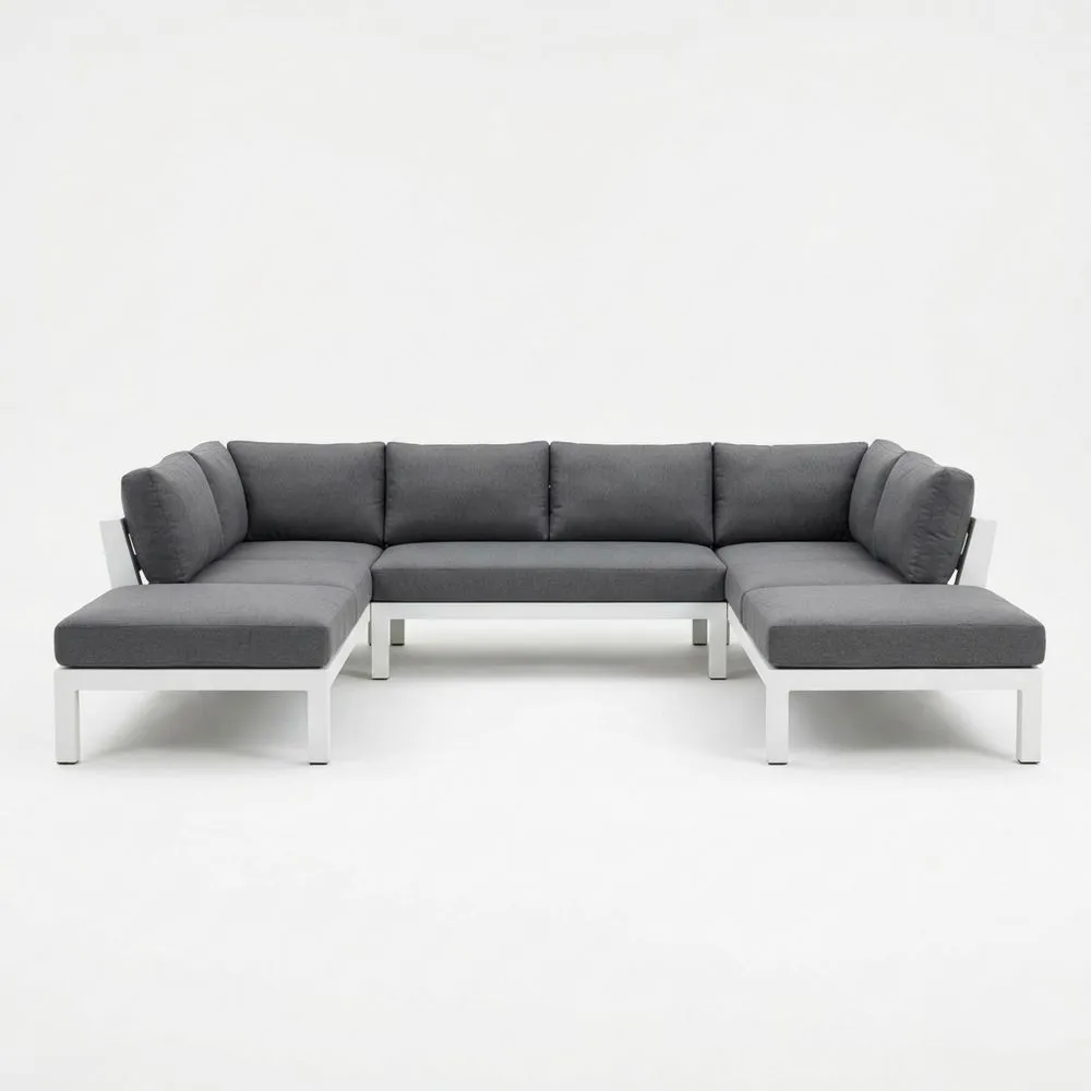 Sofá modular de aleación de aluminio con cojines de poliéster gris