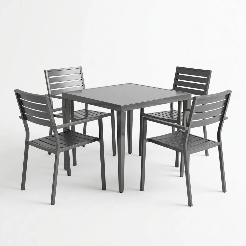 Conjunto de Mesa y Sillas de Acero para Exterior Gris