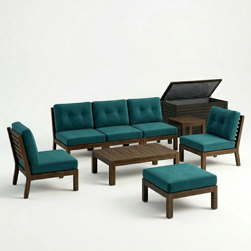 Conjunto de Muebles de Jardín Sofá Modular Cojines Turquesa Estructura de Madera de Acacia