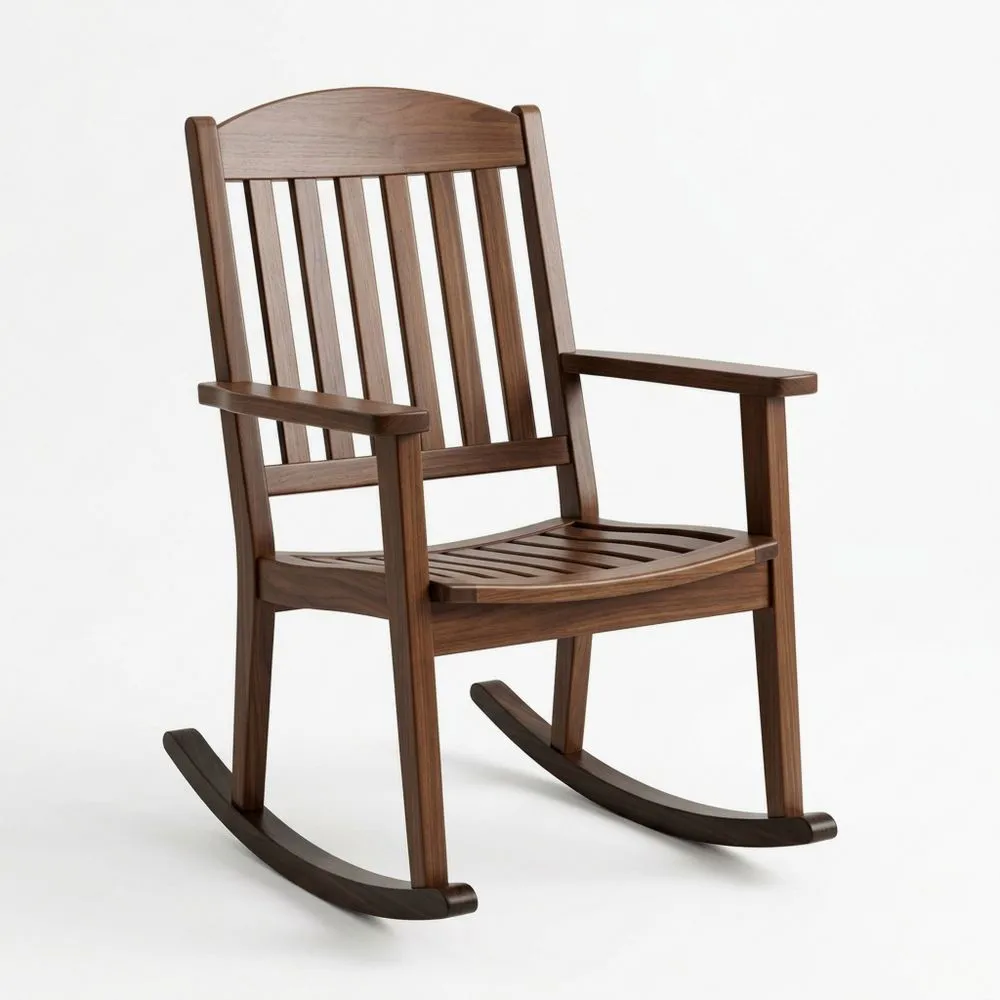 Silla mecedora de madera de acacia marrón