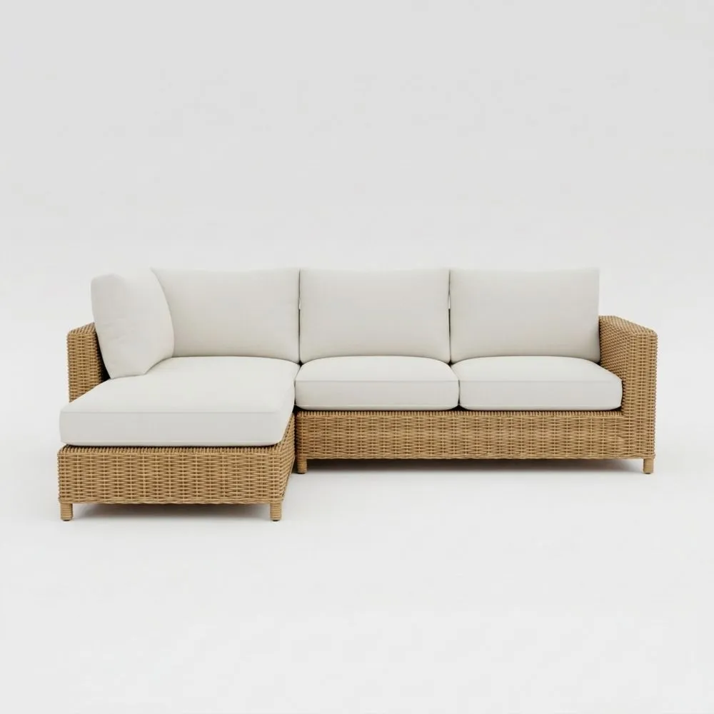 Sofá Esquinero de Ratán Sintético Beige para Exterior