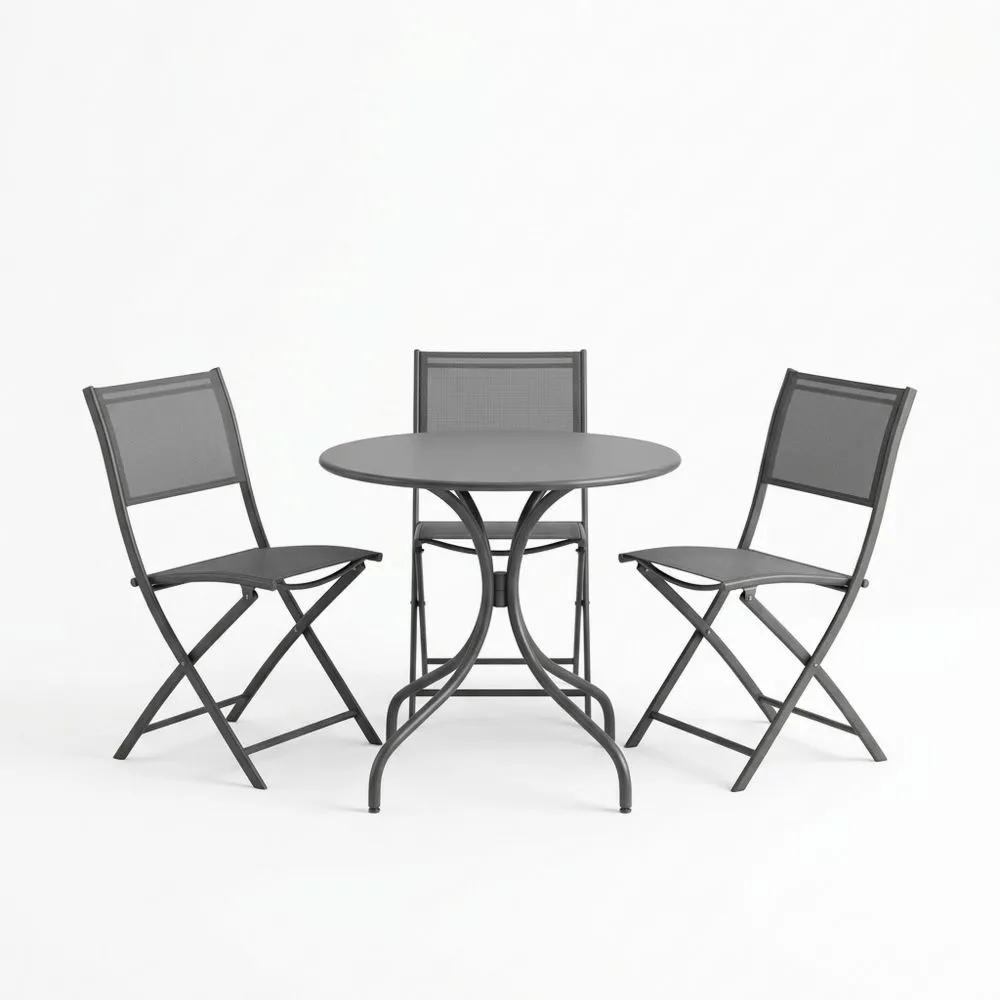Conjunto de Mesa y Sillas de Acero para Exterior, 4 Piezas Gris