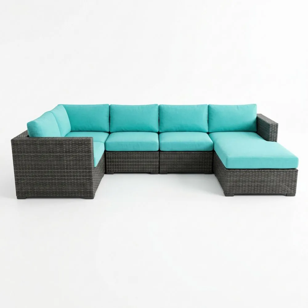 Sofá Seccional de Ratán Sintético Turquesa para Exterior  Largo total 275cm