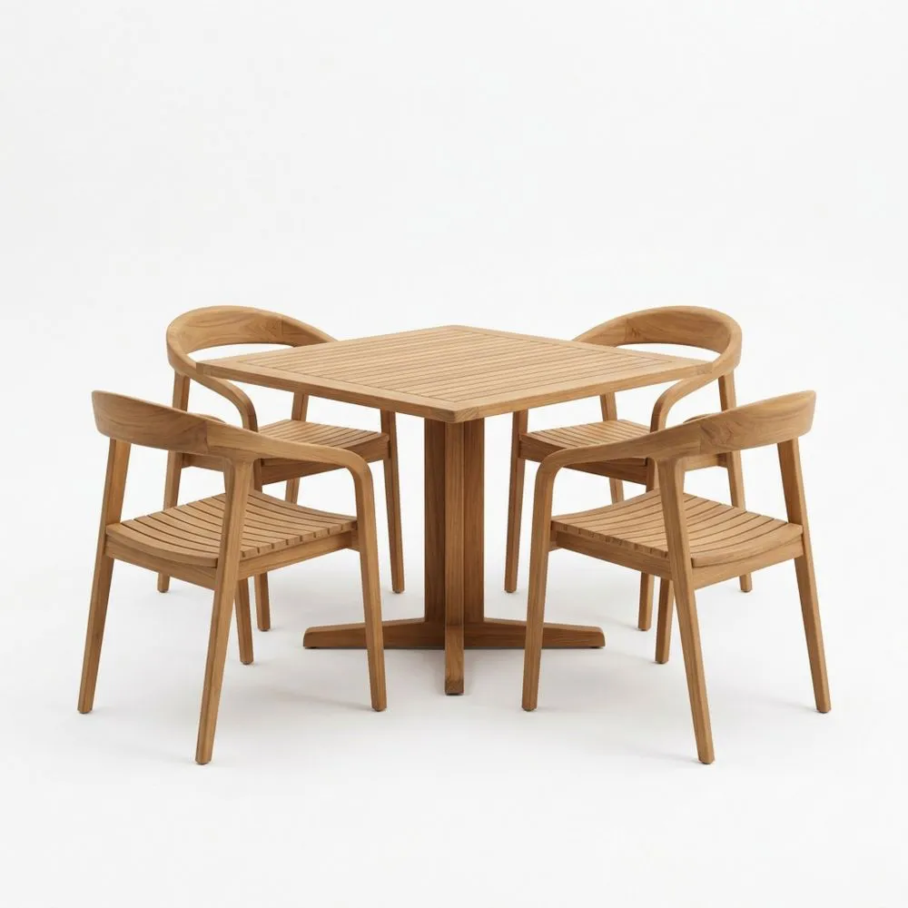 Conjunto de Mesa Cuadrada y Sillas de Madera de Teca