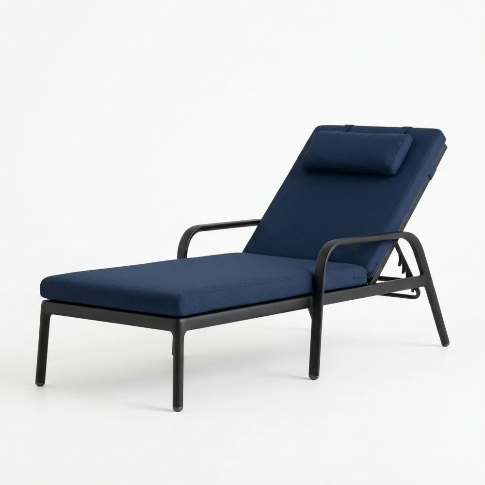 Tumbona de Aluminio con Cojín de Poliéster Azul