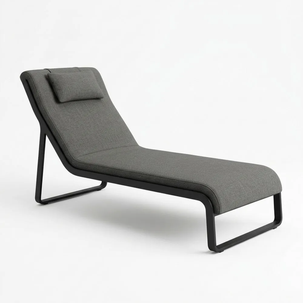 Chaise Longue Exterior Estructura de Acero y Tela Gris