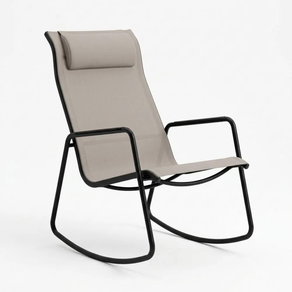 Silla Mecedora Exterior de Acero y Tejido Textileno Beige