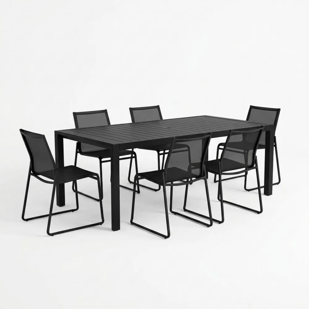 Conjunto de Mesa de Comedor de Aluminio Negro con 6 Sillas