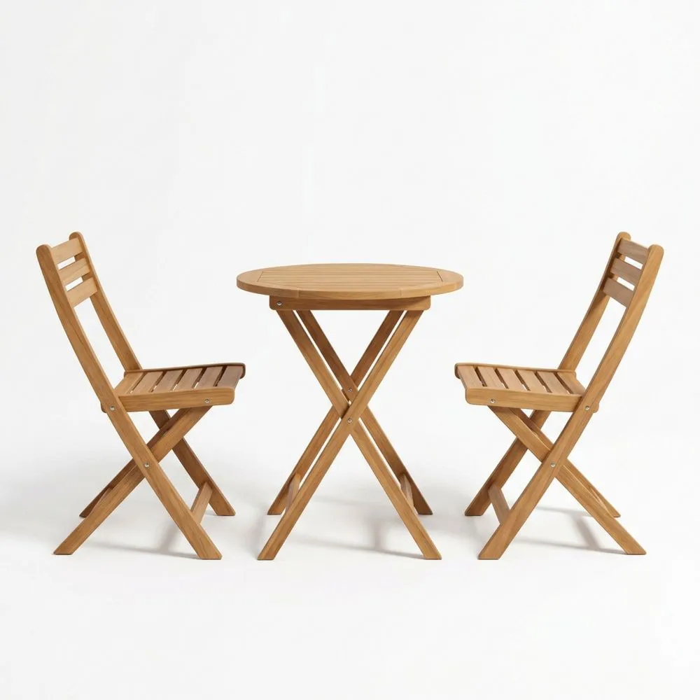 Conjunto de Mesa y Sillas Plegables de Madera de Acacia