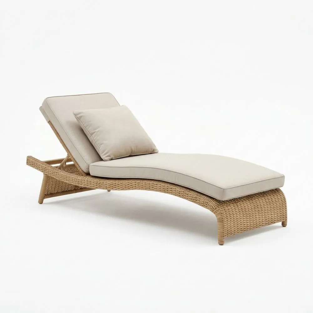 Tumbona Exterior de Ratán Sintético con Cojín Beige