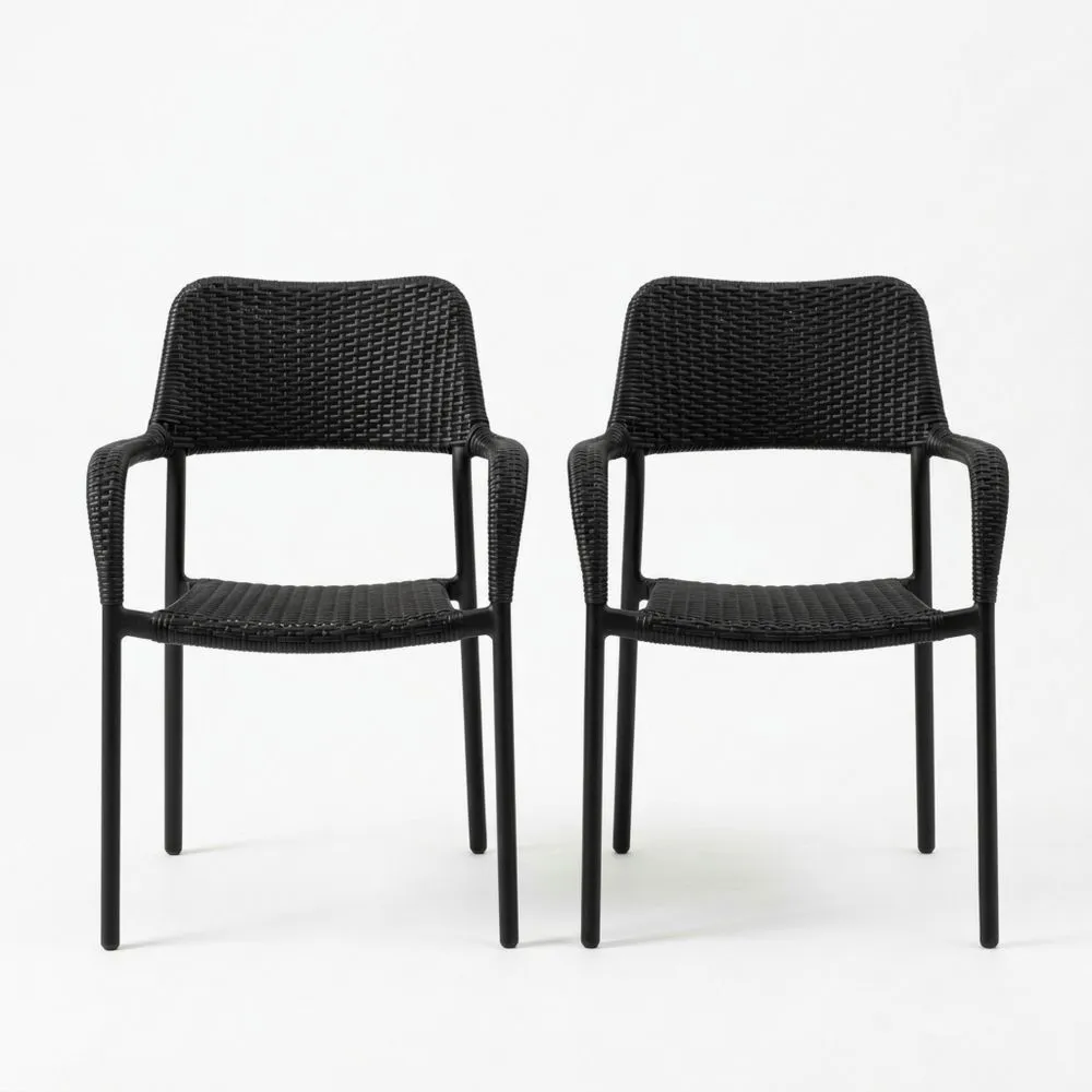 Conjunto de 2 Sillas de Exterior de Polipropileno y Acero Negra