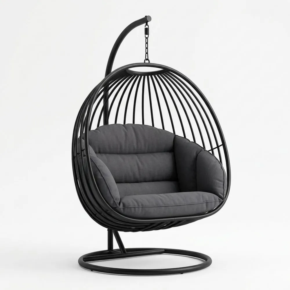 Silla colgante de acero inoxidable negro con cojines de poliéster