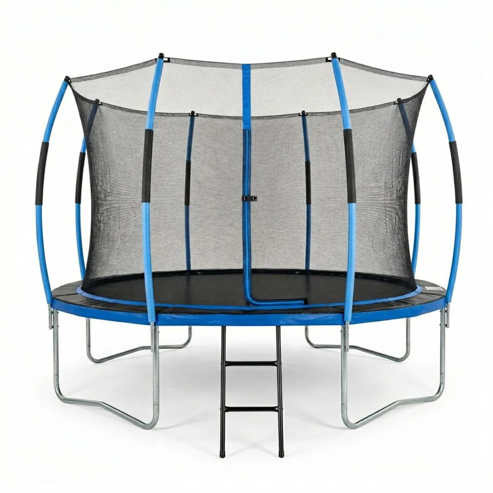 Trampolín con red de seguridad y escalera diámetro 366 cm azul