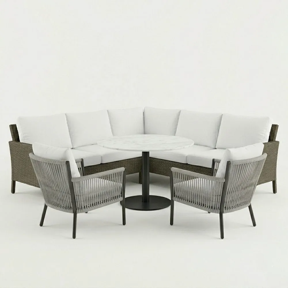 Conjunto de sofá de esquina de ratán sintético y mesa con sillas