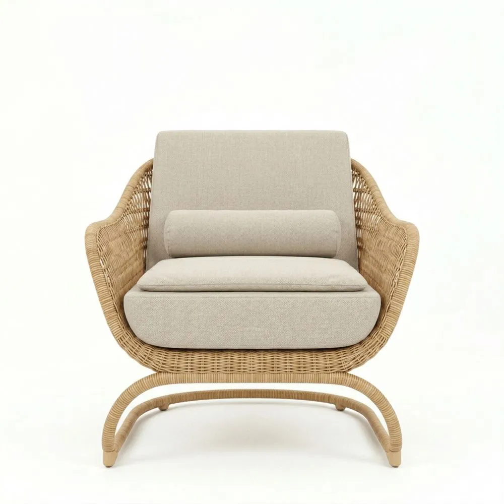 Sillón de Ratán Beige con Cojines de Poliéster
