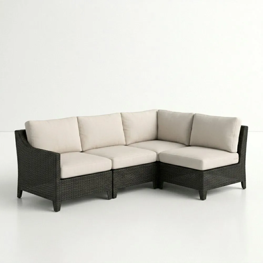 Sofá esquinero de ratán sintético con cojines de poliéster Beige