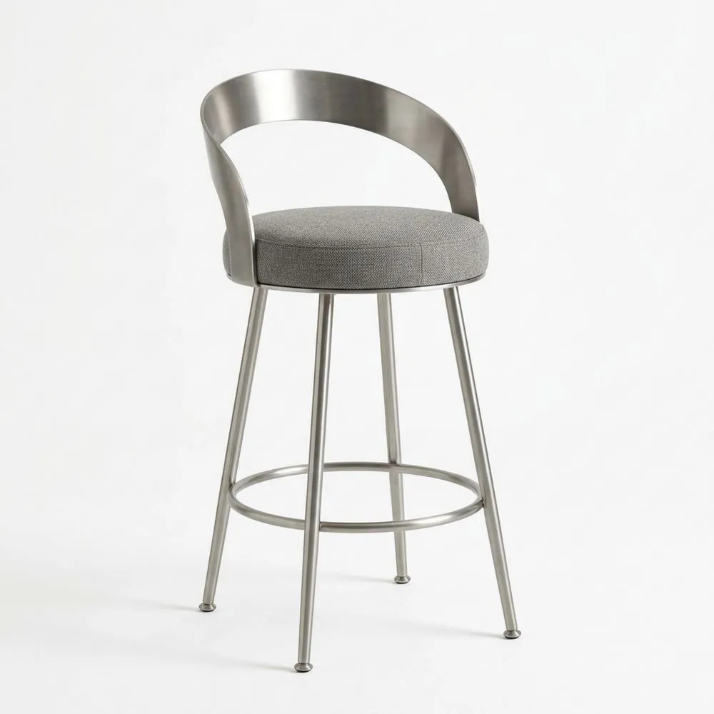 Taburete de Bar de Acero Inoxidable y Tapizado Gris