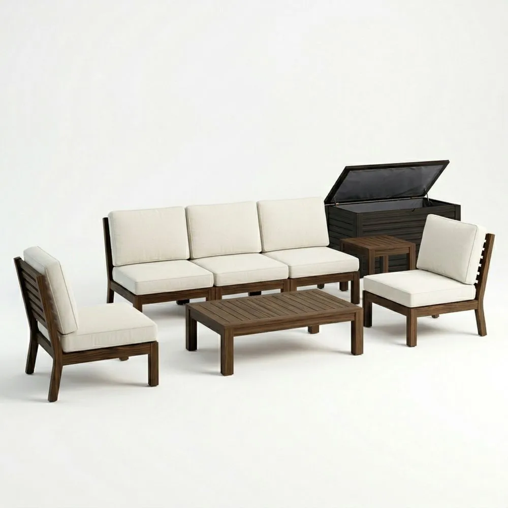 Conjunto modular para exterior 6 piezas madera de acacia con cojines crema