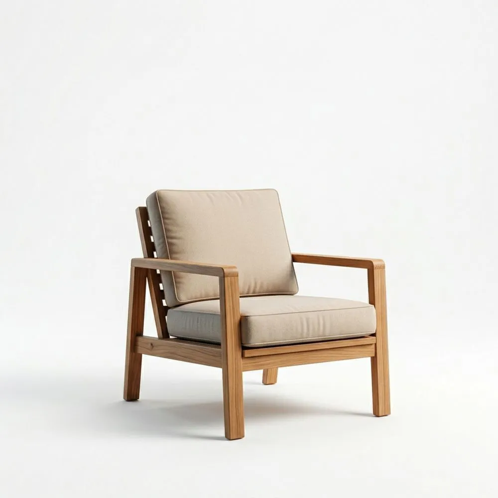 Sillón de Teca con Cojines de Poliéster Beige