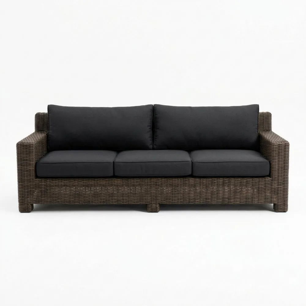 Sofá de Ratán Sintético Antracita 3 Plazas