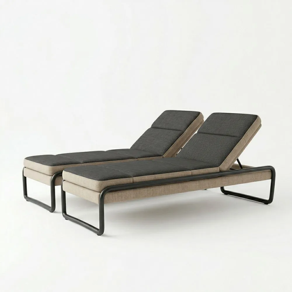 Tumbona doble de acero y poliéster Gris/Beige