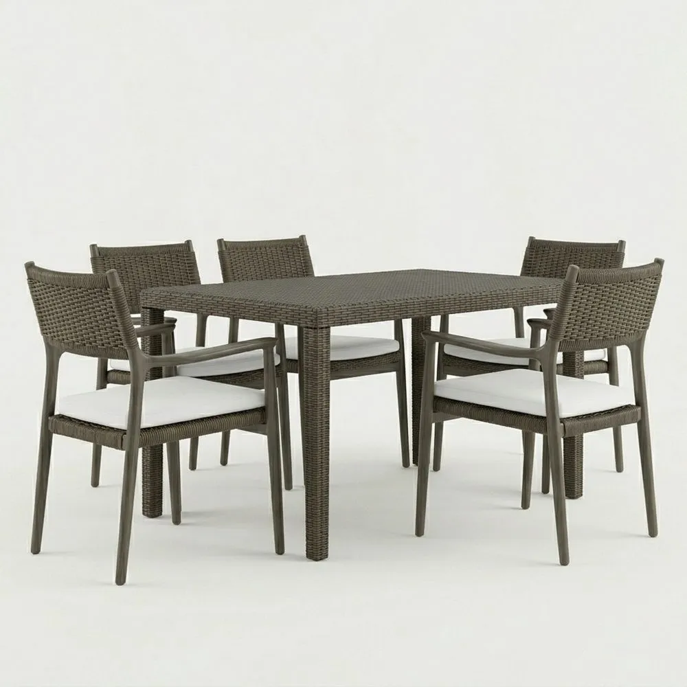 Conjunto de Mesa y Sillas de Aluminio y Ratán Sintético Marrón