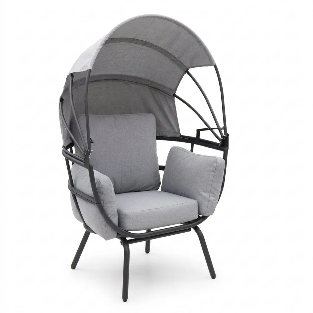 Sillón de Jardín de Acero con Dosel y Cojines Gris