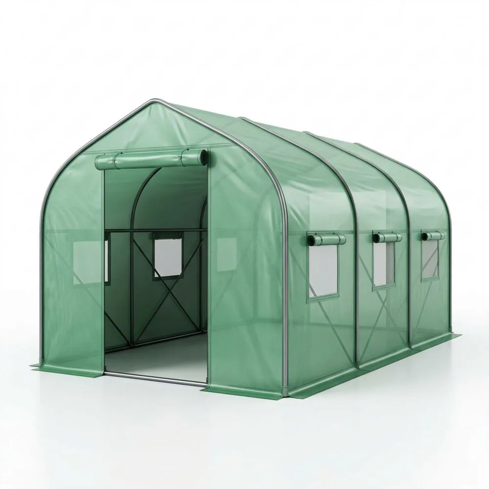 Invernadero de Jardin de Polietileno Verde con Estructura Metálica 300cm de Largo × 200cm de Ancho × 200cm de Alto