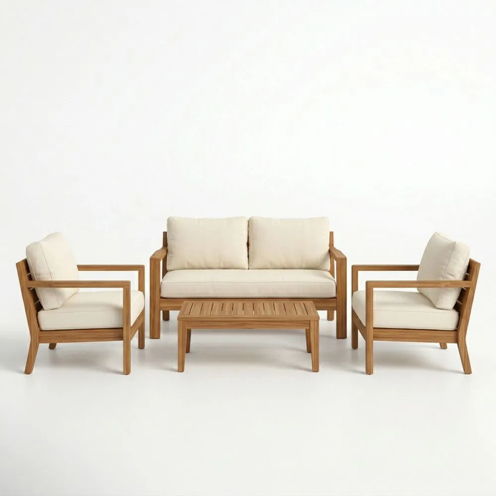 Conjunto de Jardín de Madera de Teca con Cojines de Algodón